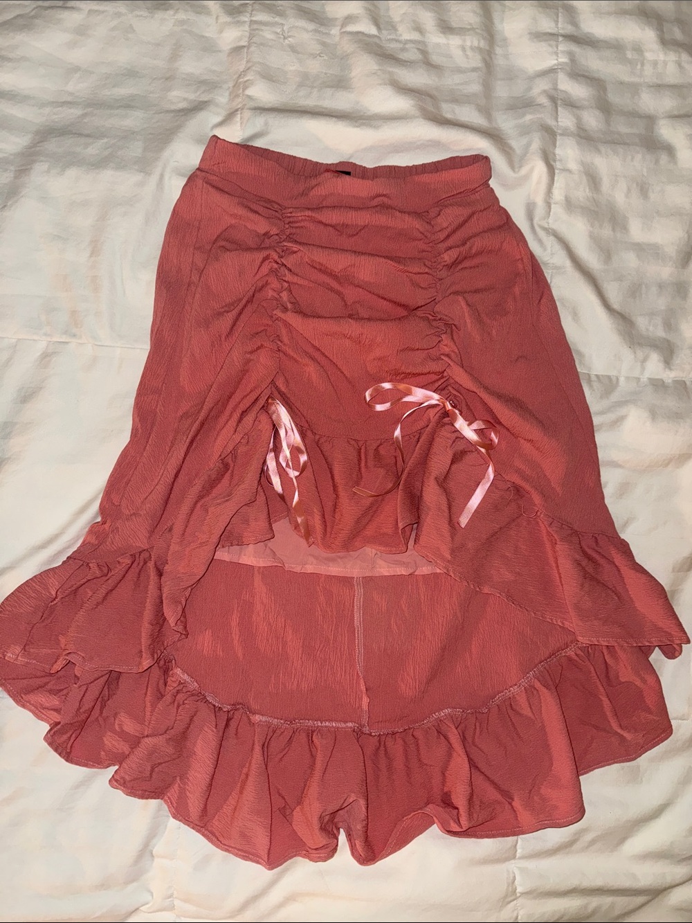 SHEIN Rust Pink High-Low Ruffle Midi Skirt